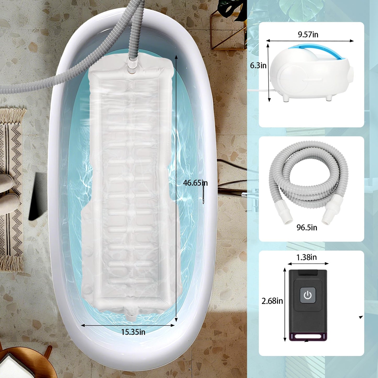 Bubble Mat for Bathtub – Bubble Bath Mat Tub Spa Massager with Adjustable 3-Speed Hydrotherapy Jets, Secure Non-Slip Suction Cups & Ultra-Quiet Motor – Portable, Luxurious Home Spa