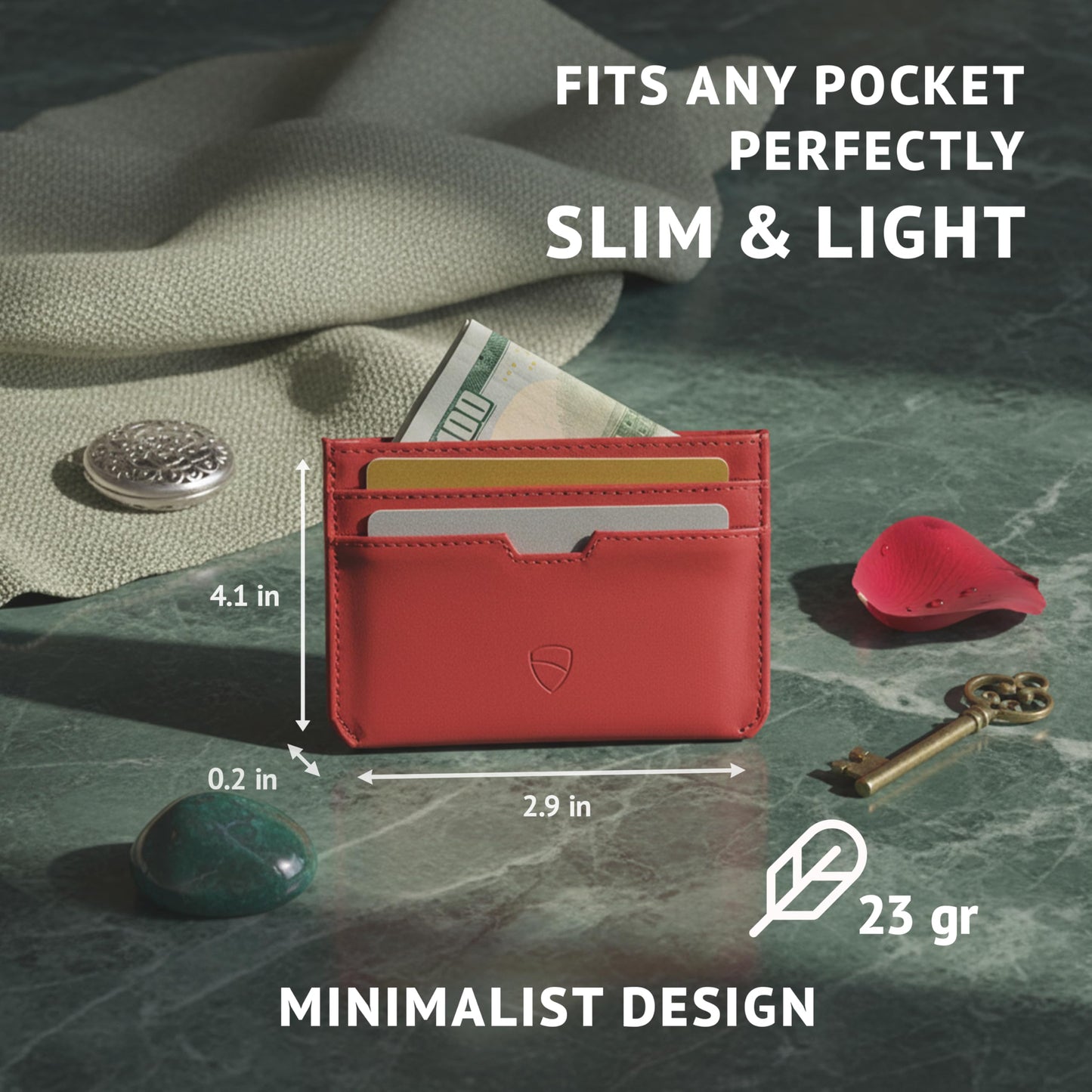 Vaultskin MOORGATE Slim Card Holder – Minimalist Leather Wallet with RFID Blocking, Front Pocket Credit Card Case for Men & Women (Crimson Red)