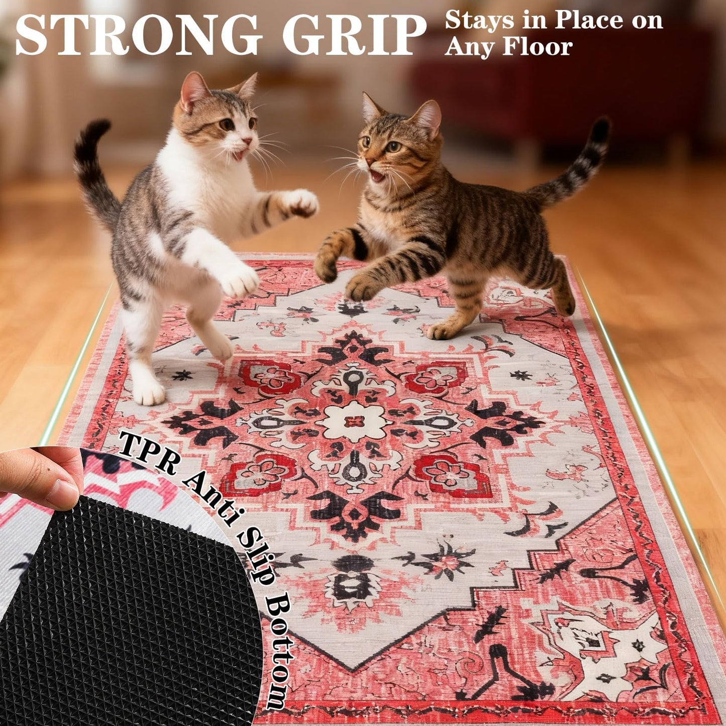 EXPAWLORER Cat Litter Mat, 32”x48” XL Non-Slip Urine Waterproof Litter Trapping Mat Easy to Clean Washable Litter Box Mat for Floor Soft on Kitty Paws, Indoor Food Mats Rug Pads for Bathroom Pink