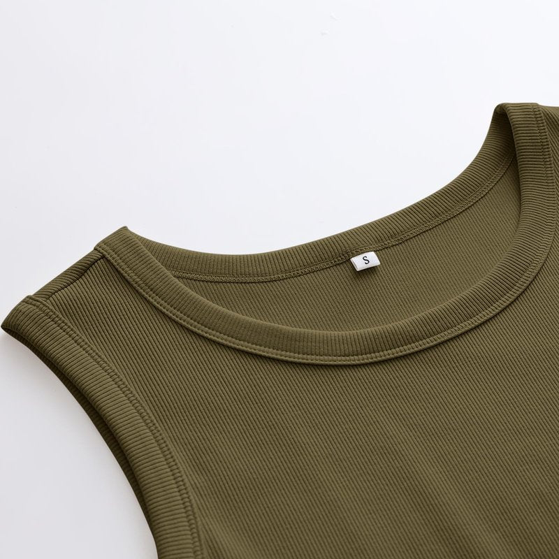 ANRABESS Womens Sleeveless High Neck Tank Tops Fashion Summer Casual Basic Slim Fit Ribbed Racerback Top Shirt Clothes Yellow Army Green Medium