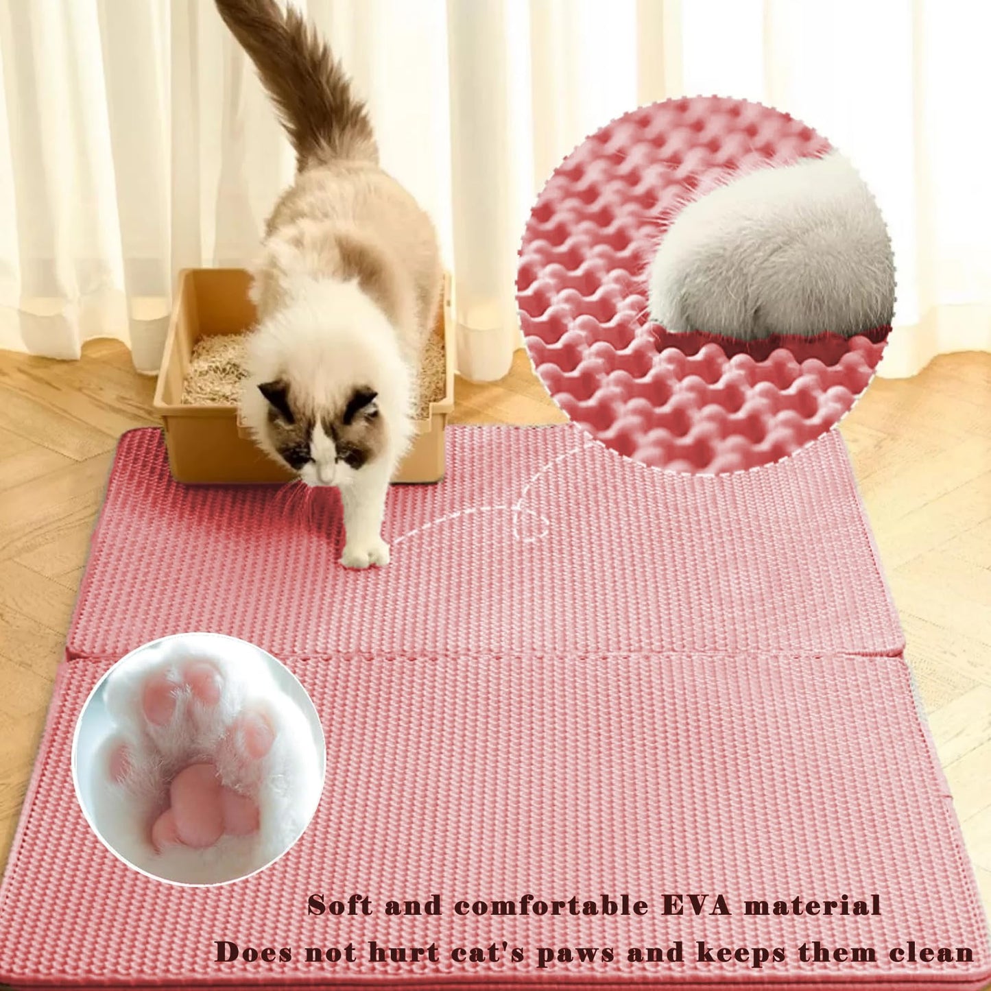 HCY&WLD Cat Litter Mat, Honeycomb Double Layer Cat Litter Trapping Mat, Waterproof Urine Proof Non-Slip, Scatter Control, Less Waste, Easier to Clean, Pink, 24" x 18"
