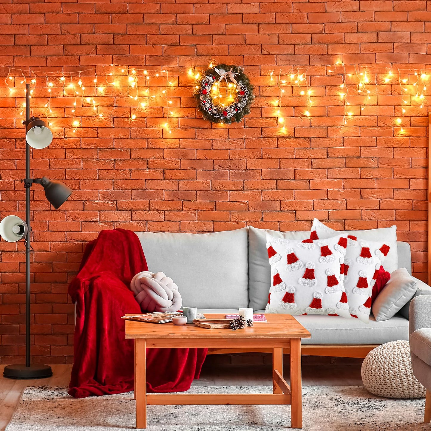 Mixweer 2 Pcs Tufted Christmas Throw Pillow Cover 18 x 18 Inch Santa Hat Pillow Covers 3D Xmas Pillows Case Decorative Soft Cushion Cover for Sofa Couch Bed Room