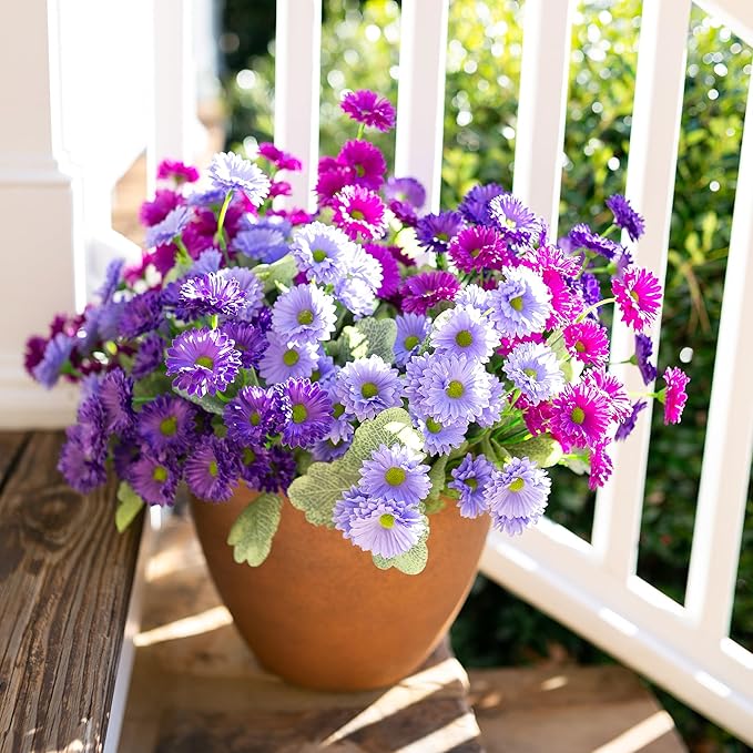 HyeFlora Dahlia Artificial Flowers for Outdoors Decoration, 6 Bundles Fake Mums Faux Flowers Plants Realistic UV Resistant Silk Flowers for Outside Planter Front Door Yard Garden Indoor Home, Mix