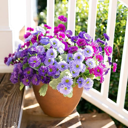 HyeFlora Dahlia Artificial Flowers for Outdoors Decoration, 6 Bundles Fake Mums Faux Flowers Plants Realistic UV Resistant Silk Flowers for Outside Planter Front Door Yard Garden Indoor Home, Mix