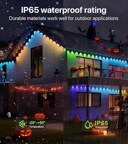 50FT RGB+IC LED Permanent Outdoor Lights, Eave Lights with Smart APP & Remote Control, 72 Scene Modes, Waterproof IP65 for Holiday Christmas Decorations(Extension Cord Not Included)