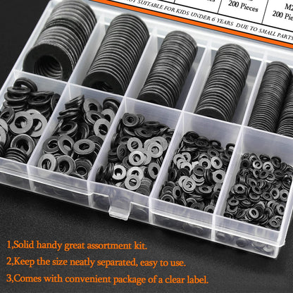 900 Pieces Black Zinc, HELIFOUNER Flat Washers Assorted Kit, Flat Washers, Metric Washers, Lock Metal Washers (M2 M2.5 M3 M4 M5 M6 M8 M10 M12)