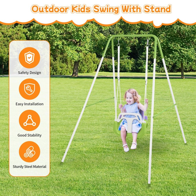 3-in-1 Toddler Swing, Foldable Indoor & Outdoor Baby Swing, Multifunctional Swings for Children 6 Months and Older, Easy to Assemble and Store for Backyard Play (Purple)