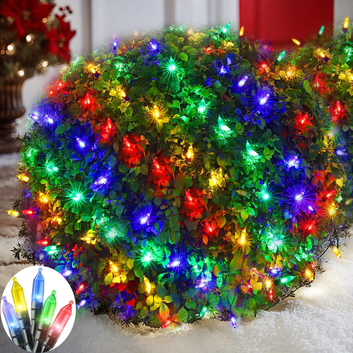 Efunly LED Christmas Net Lights for Bushes Outdoor,100 LED 5ftx5ft Waterproof 8 Modes Connectable Mesh Lights for Bushes,Garden,Yard,Trunk,Outdoor Christmas Decorations