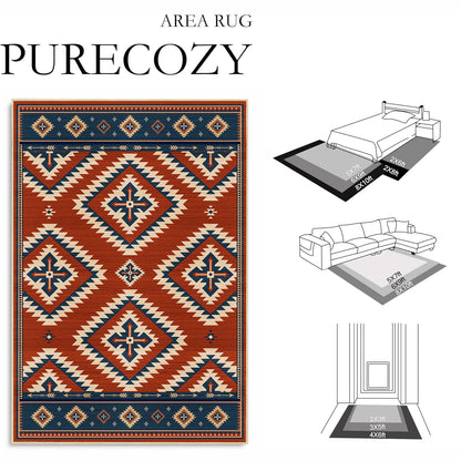 8x10 Area Rug for Living Room Southwestern Rug Machine Washable Western Aztec Southwest Area Rugs Non Slip Low Pile Navajo Tribal Large Dining Room Indoor Floor Carpet for Bedroom Office,Red