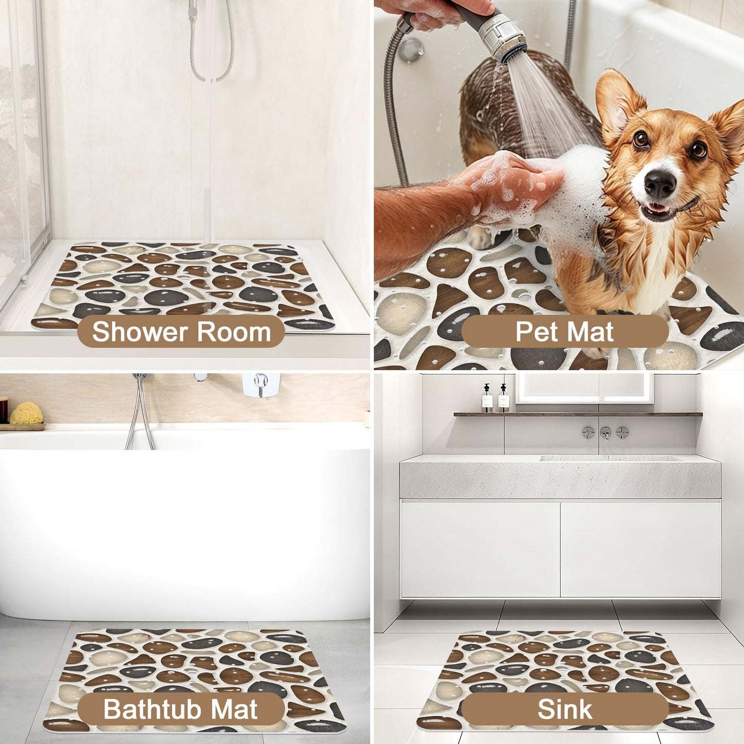 EIVINJE Square Shower Mat, 21x21 Inch Non Slip Shower Mats for Inside Shower Stall, Soft PVC Anti Slip Shower Mat with Sucion Cups, Machine Washable Bathroom Shower Floor Mat for Elderly Kids
