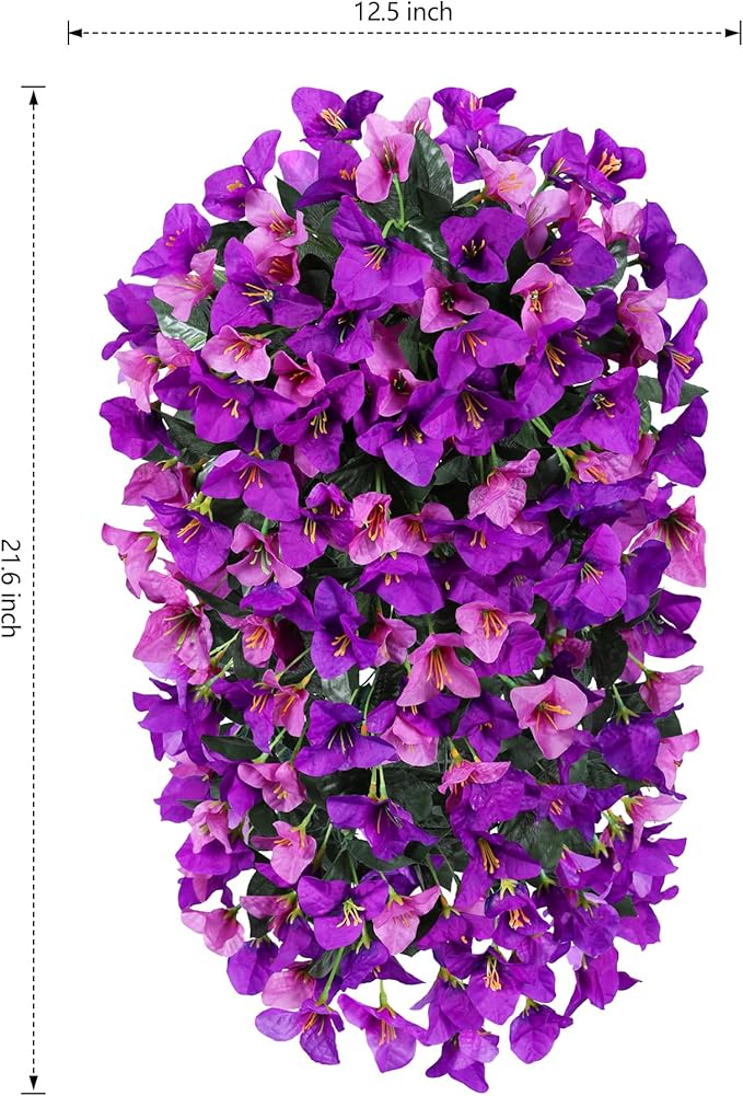 HyeFlora Bougainvillea Artificial Hanging Flowers Plants for Outdoors Decoration, 2pcs Fake Flowers Silk Bougainvillea Vines Realistic UV Resistant Faux Flowers for Outdoor Planters Porch Patio, Mix