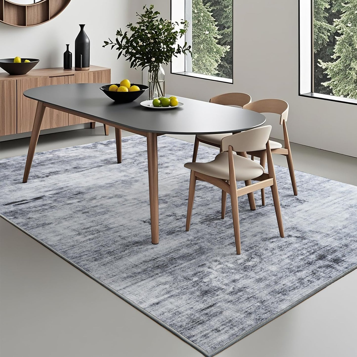 Toneed 5x7 Area Rugs for Living Room Bedroom Dining Room Washable Rug Modern Abstract Non Slip Low Pile Soft Rug Grey