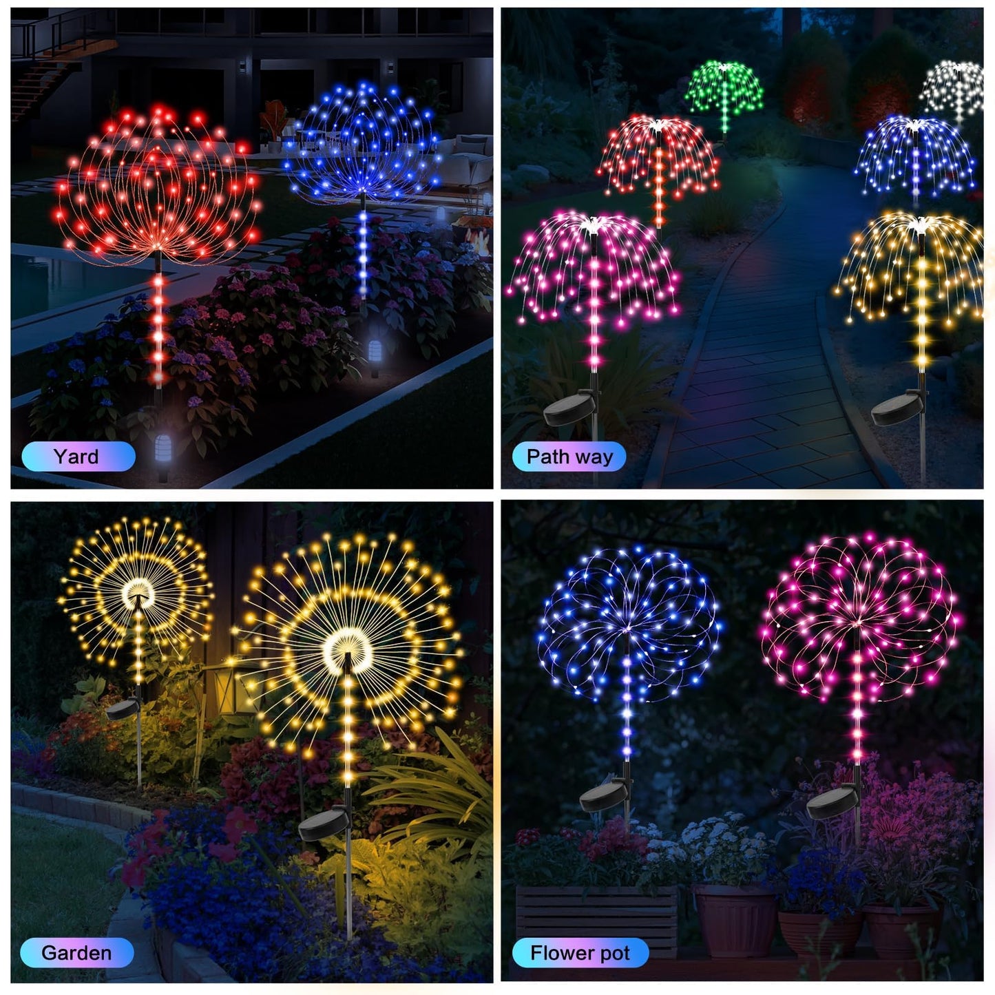 2 Pack 250LED Solar Garden Lights Outdoor, Dual Lighting Modes Firework Lights Solar Powered, Waterproof Twinkle Fairy Light Outside for Yard Patio Pathway Christmas Party Decorative(Red)