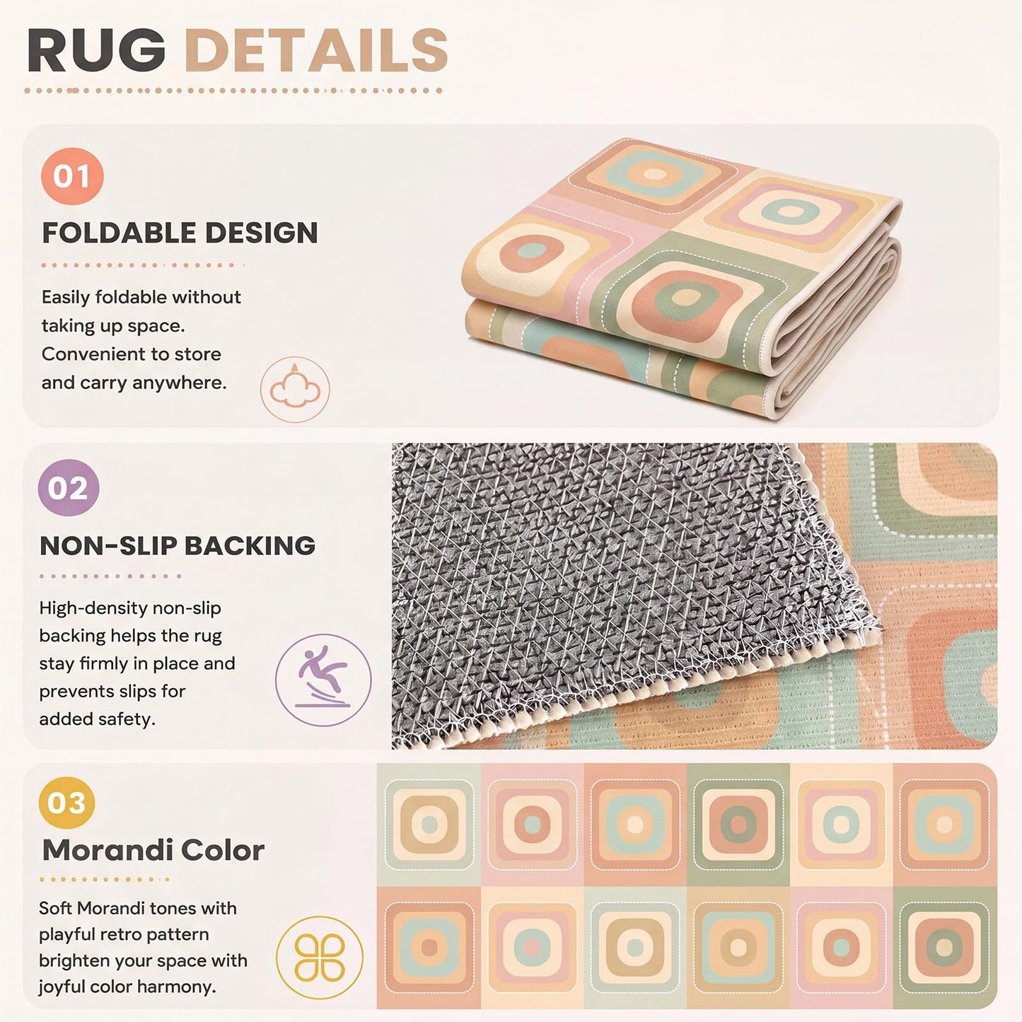 Amylove 7.6 x 12 ft Large Classroom Rug Elementary, Rounded Squares Circle Time Seating Area Rug, Soft Boho Educational Carpet for Preschool, Kindergarten & Daycare, Learning Play Mat, Seats 24