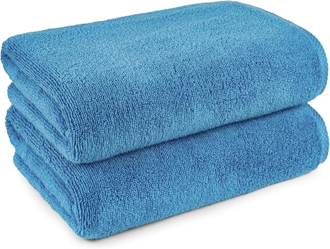 Amazon Basics 2-Piece Quick-Dry Oversize Bath Towel, 100% Cotton, Lake Blue