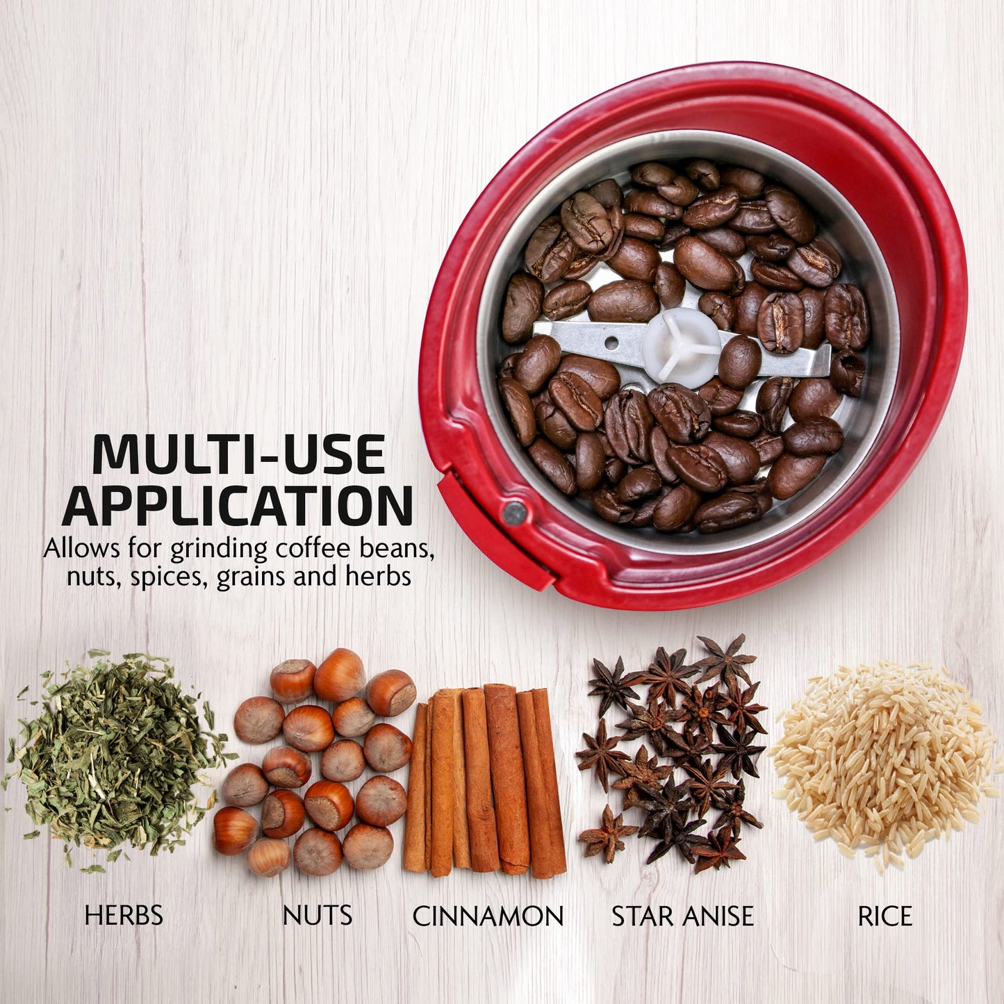 OVENTE Electric Coffee Grinder for Beans, Spices and More, 2.5Oz Compact Grinding Mill, Spice Grinder with Stainless Steel Blade, Pulse Button Operation and Transparent Easy to Open Lid, Black CG225B