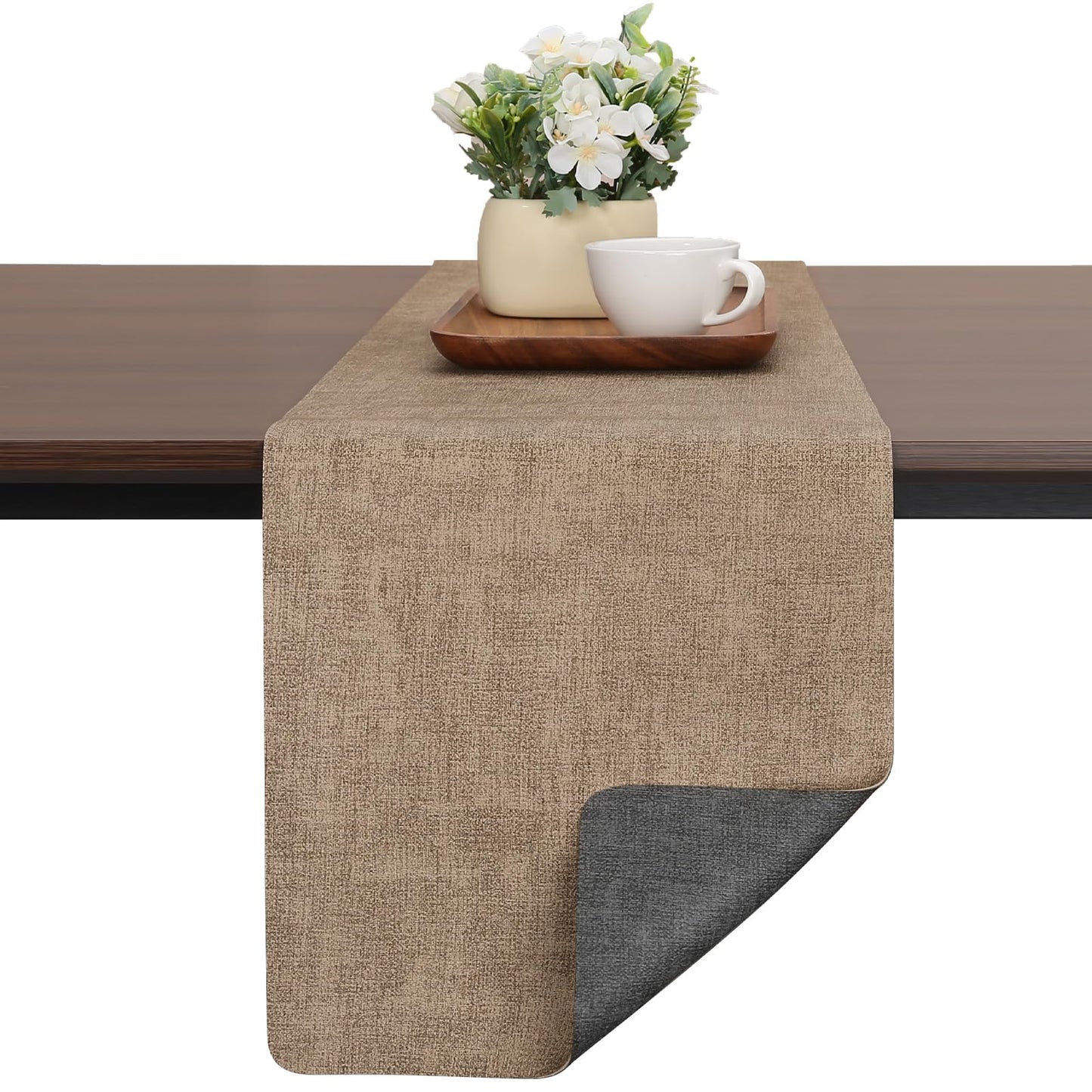 Chitomars Table Runners 72 Inches Long, Dual-Sided Faux Leather Farmhouse Table Runner Waterproof Heatproof Non-Slip for Living Room Party Home Decor Holiday Decorations(Gray Beige, 12 x 72 Inch)