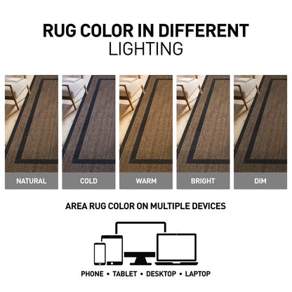 Rugshop Border Plain Indoor Outdoor Flat Woven Area Rug,Natural Jute-Style,Easy-Care Patio Rug for Backyard Porch Deck Balcony, 6'6" x 9' Dark Gray/Natural