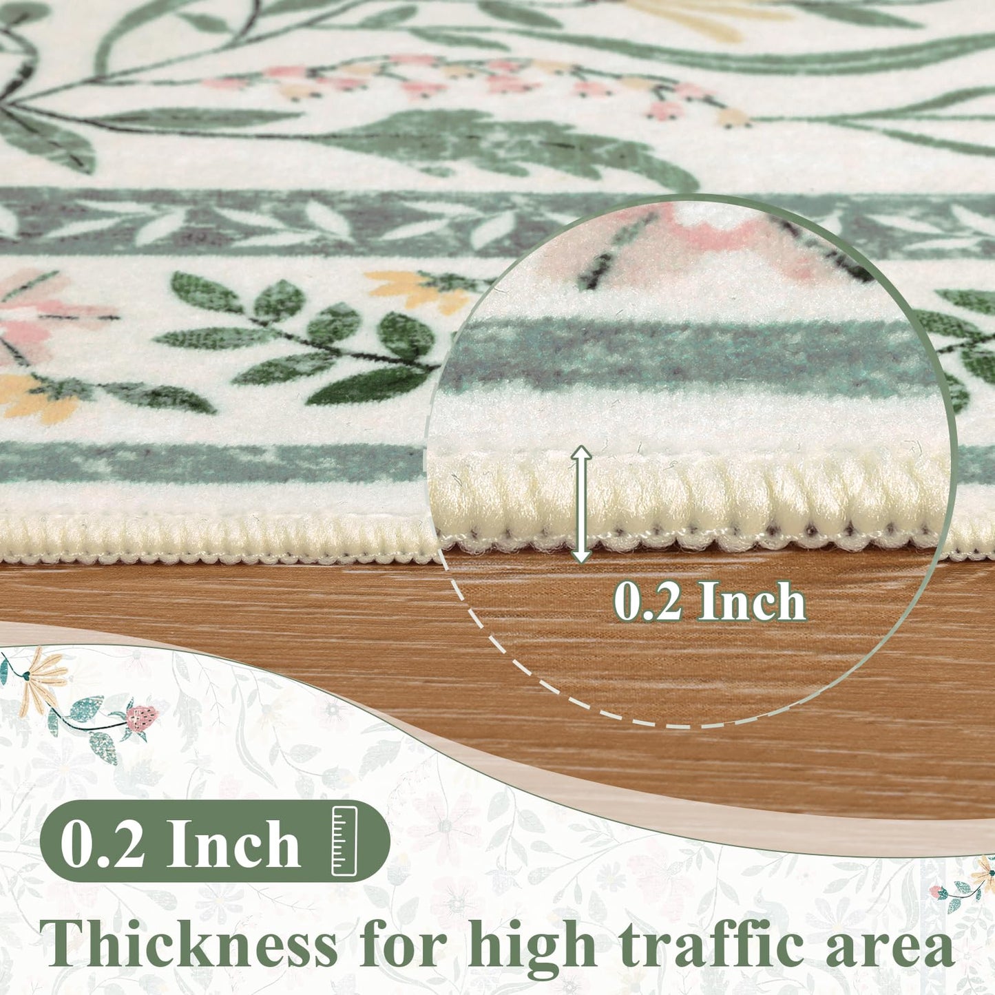SHACOS Floral Runner Rug for Hallways, Non Slip 2'6"x8' Washable Boho Runner Rugs with Rubber Backing, Soft Floral Low-Pile Carpet for Laundry Kitchen Living Room Nursery Bedroom Indoor, Green