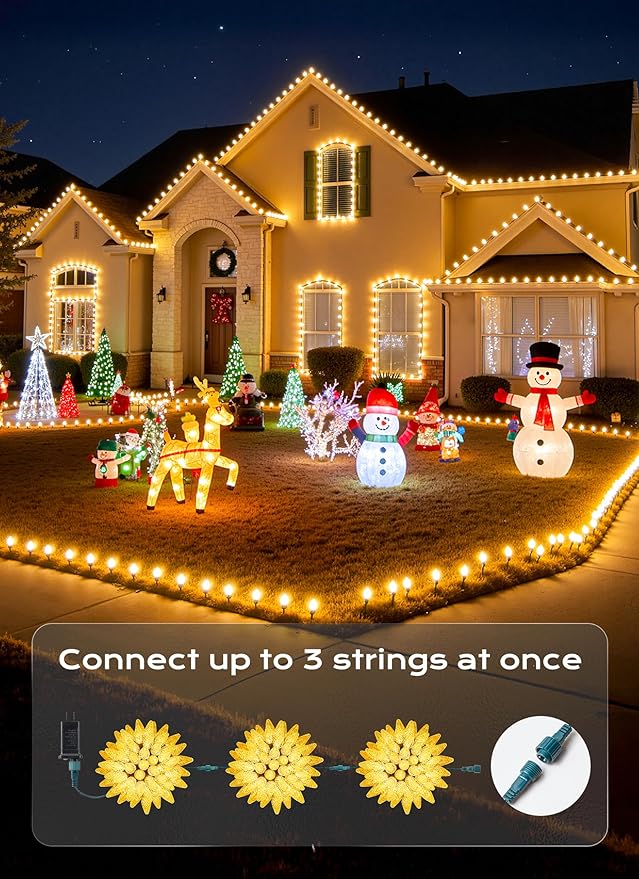 C9 Christmas Lights Outdoor, 72 FT 110 LED C9 String Lights, 8 Modes & Timer Connectable Waterproof for Christmas Tree Light Indoor Outdoor Roofline Patio Outside Garden Yard Xmas Decor, Warm White