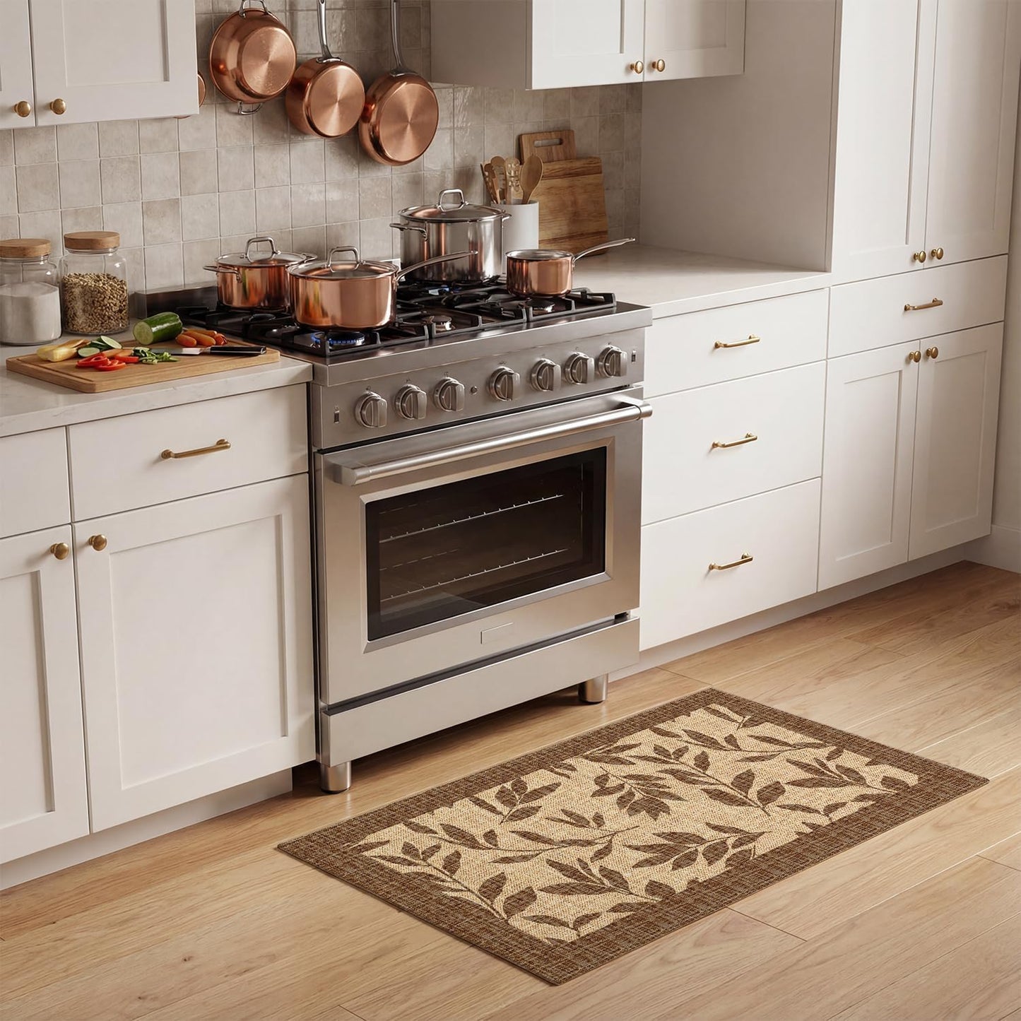Artoid Mode Brown Washable Non Slip Leaves Doormat, Seasonal Home Decor Absorbent Natural Rubber Back Door Mat Floor Mat 17x29 Inch
