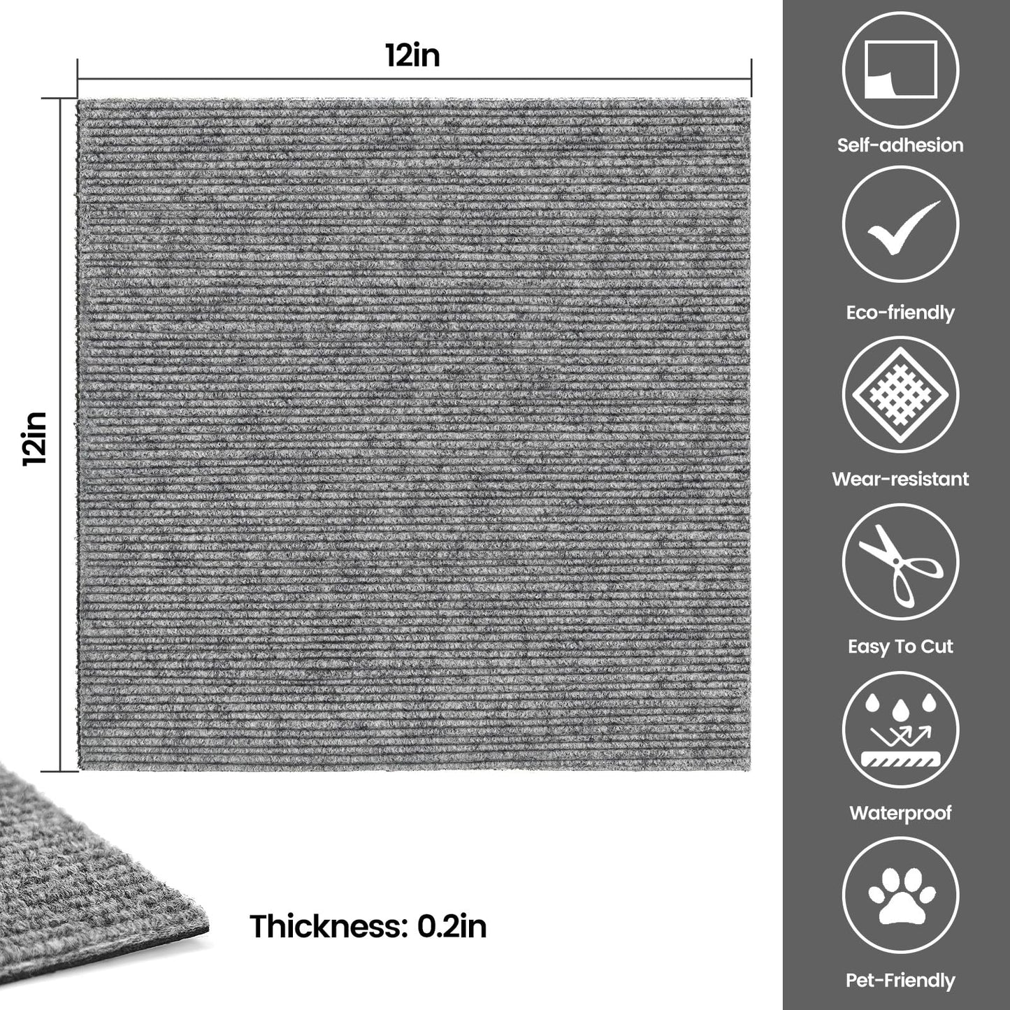 10Pcs Carpet Tiles Peel and Stick 12”x 12” Non-Slip Self Adhesive Squares Carpet Floor Tile Reusable Waterproof Carpet for Living Room Bedroom