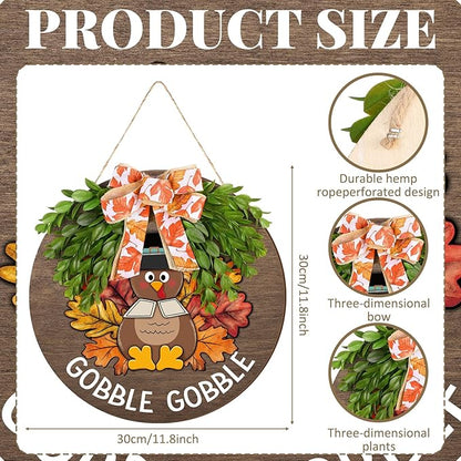 Boao 12 Inch Thanksgiving Door Decor Turkey Gobble Wooden Sign for Front Door Decorations Thanksgiving Sign with Bow Wall Art Hanging Wreath Decorations for Harvest Home Outdoor Farmhouse Porch Hanger