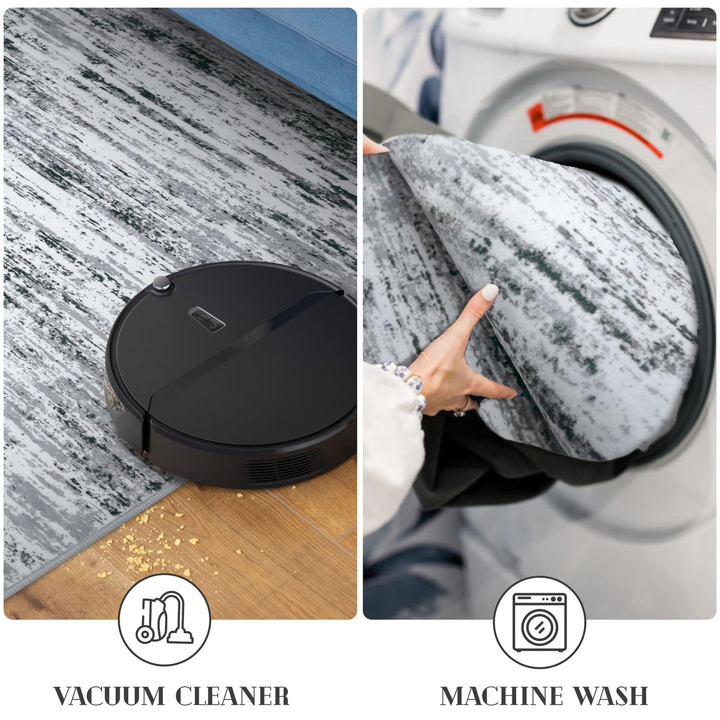 Lansny Modern Abstract 5x7 Machine Washable Area Rug Non-Slip Soft Bedroom Living Romm Rug Black Gray White Ultra Thin Print Faux Wool Floor Carpet Throw Rugs for Nursery Playroom Dining Room Indoor
