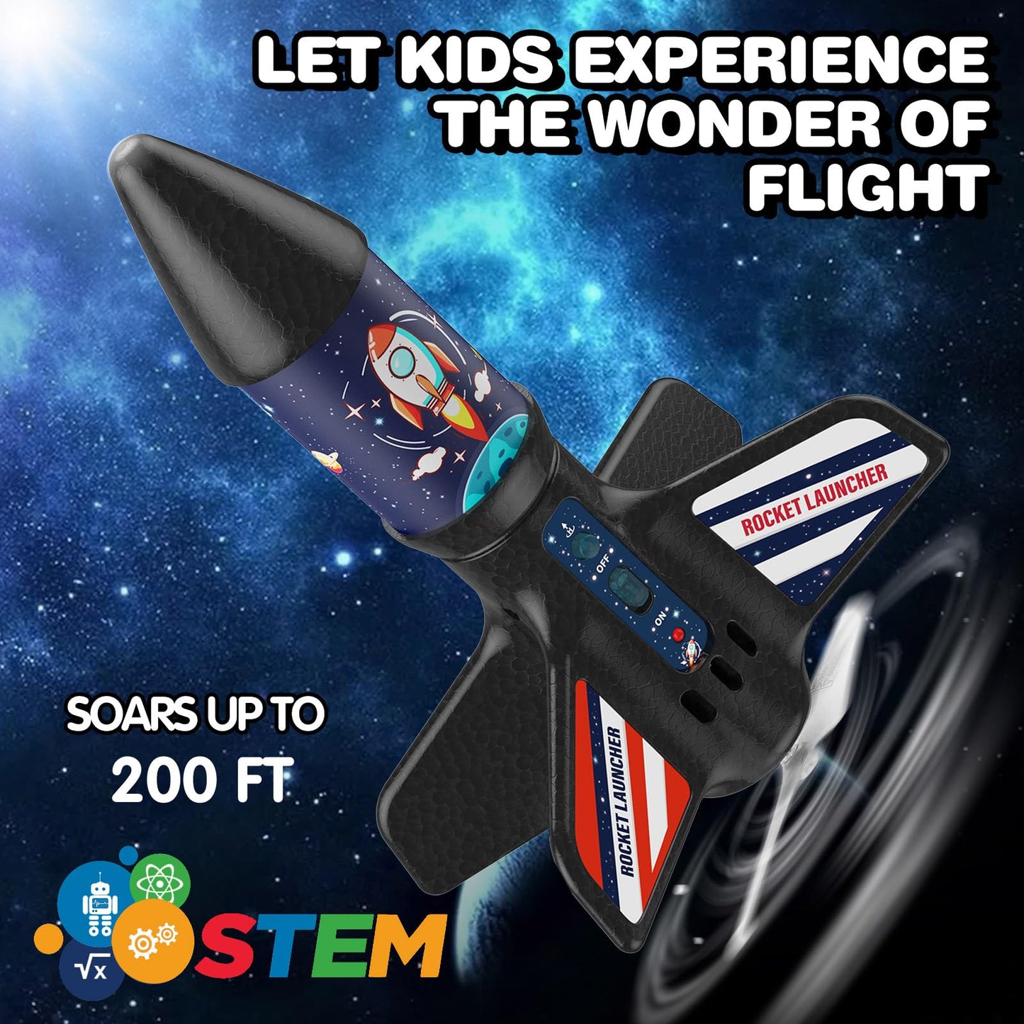 Eieymct Rocket Launcher for Kids - Self-Launching 200 ft Motorized Outdoor Electric Play Toy, High Flying Kids' Play Air Rocket with Launch Set, Birthday Toys Gifts for Boys 8-12, Rocket Pattern