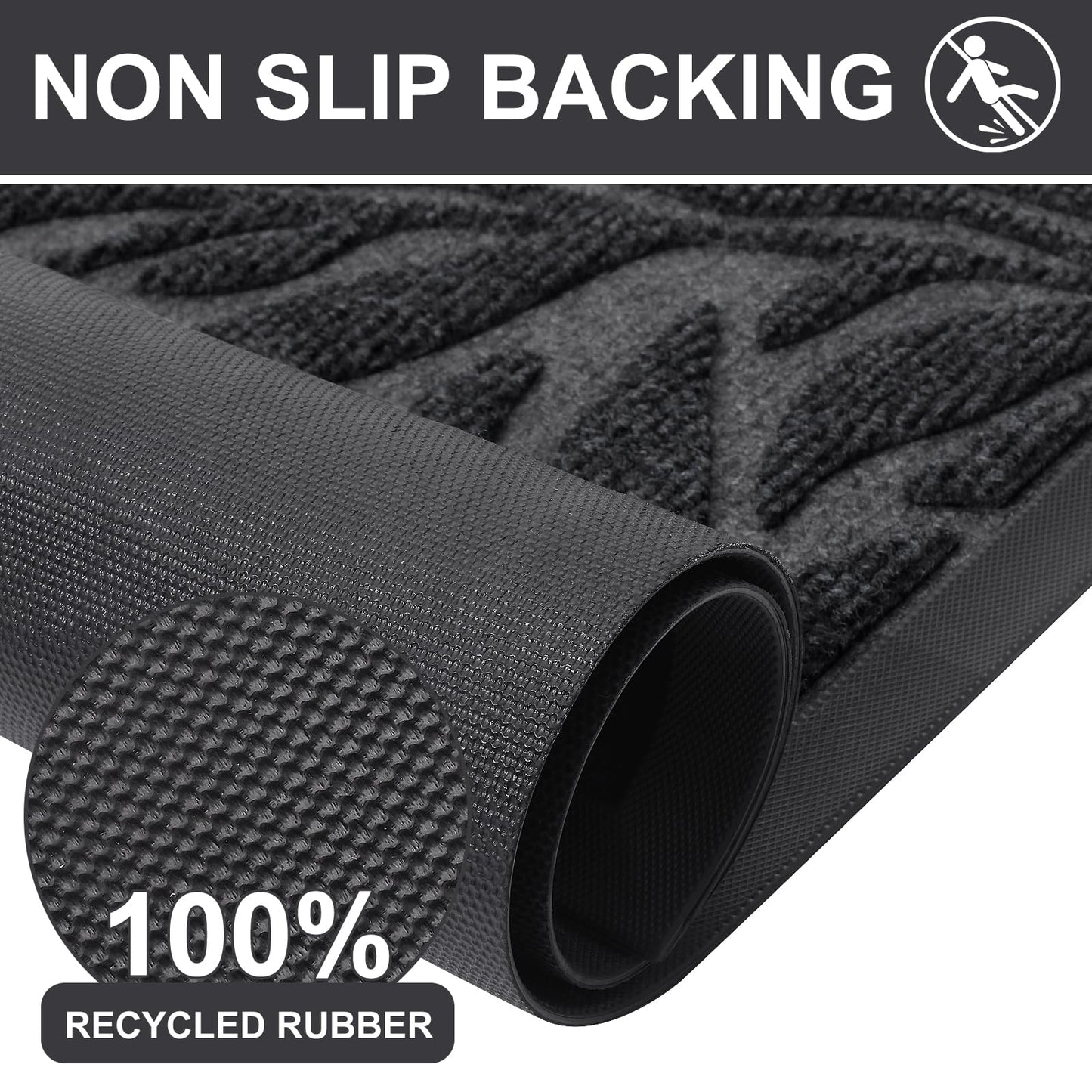 Smiry Front Door Mat Indoor Outdoor Entrance, Heavy Duty Natural Rubber, Trap Dirt and Moisture, Non-Slip Doormats, Low Profile, Easy Clean Patio Porch Entryway Mat, 29.5x17, Grey