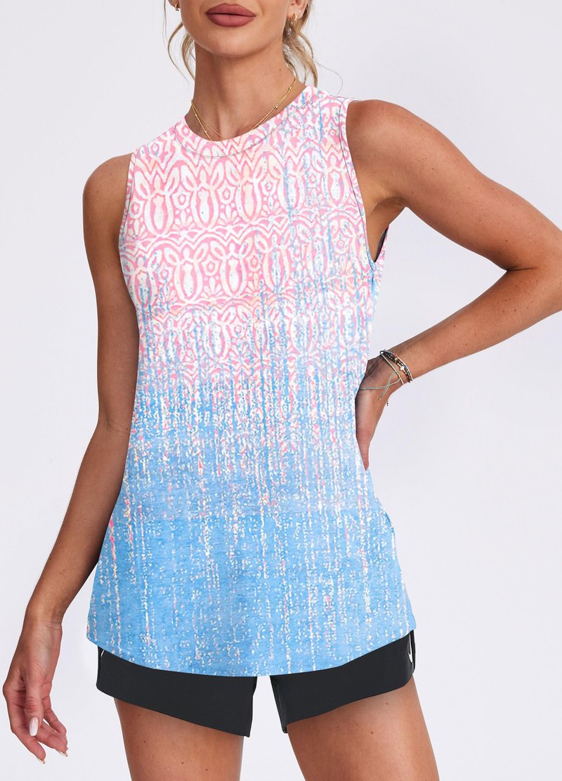 Womens Workout Tops Athletic Sleeveless Shirts Exercise Running Tank Tops Active Gym Tops Pink Blue XL