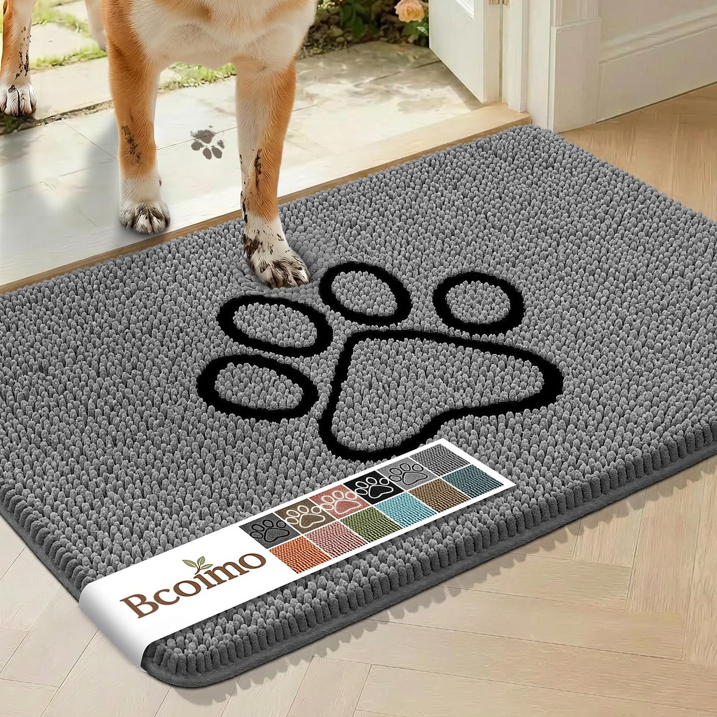 Bcoimo Super Absorbent Chenille Doormat – Non-Slip Quick Dry Entryway Rug Ideal for Homes with Dogs, Machine Washable Dirt Trapper for Muddy Paws (Grey 30×20 Inches)