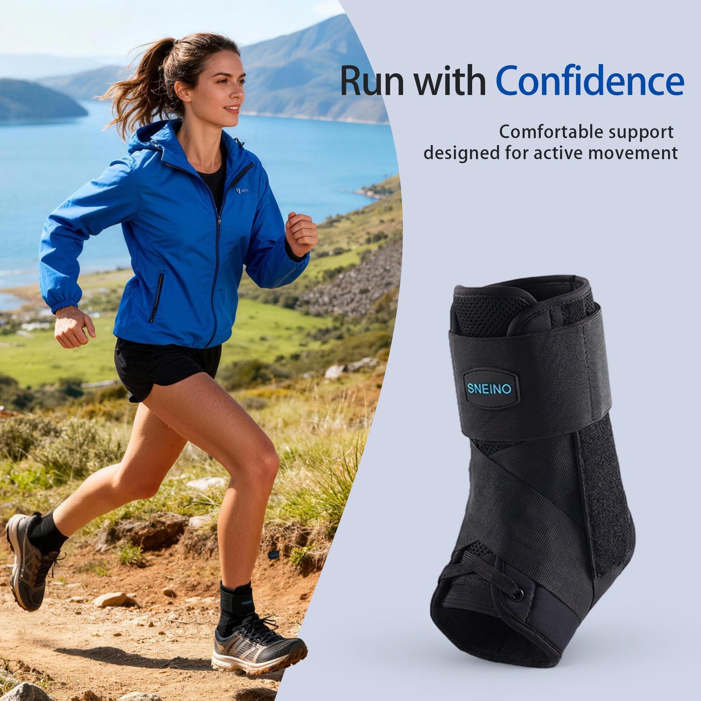 SNEINO Ankle Brace for Women Men - Ankle Support Brace for Sprained Ankle,Ankle Stabilizer for Achilles,Tendon,Sprain,Injury Recovery,Lace up Ankle wrap for Running,Basketball,Volleyball (Medium, Ankle Brace)