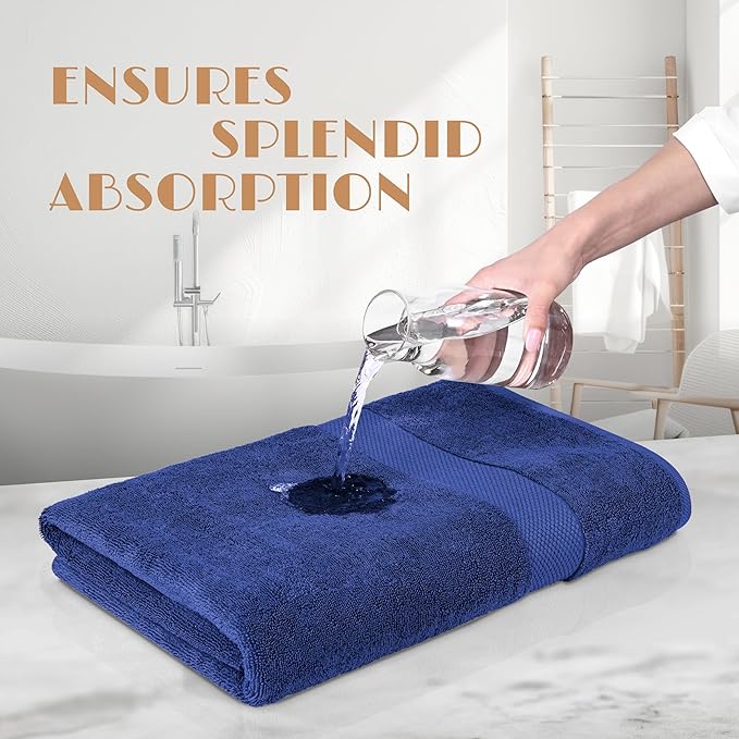 White Classic Wealuxe Navy Blue Bath Towels 24x50 Inch, Cotton Towel Set