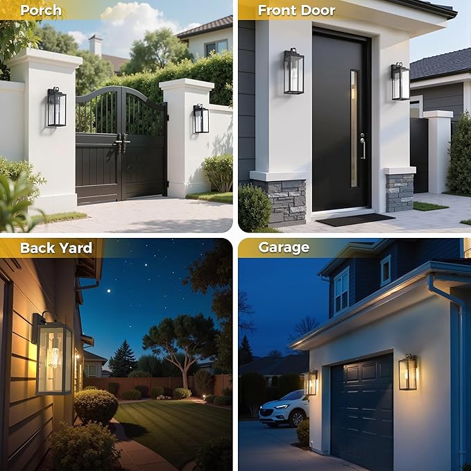 L LOHAS LED 2 Pack 17 Inch Large Size Dusk to Dawn Outdoor Light Fixture, Matte Black Waterproof Anti-Rust Porch Lights Ourdoor, Exterior Lighting Fixtures for Porch, Doorway, Garage, ETL Listed