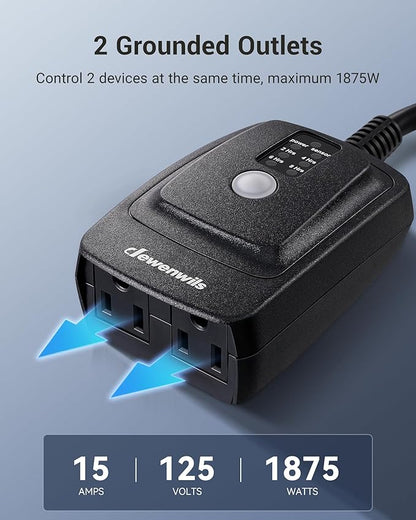 DEWENWILS Outdoor Timer for Lights, Waterproof Outlet Timer with 2 Grounded Electrical Outlets, 15A 1/2HP, UL Listed