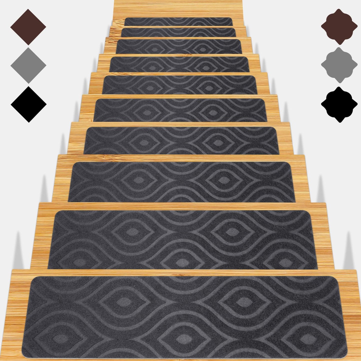 Stair Treads for Wooden Steps 15pcs - 8x30in Carpet Stairs Runner Indoor Non-Slip Stair Mats for Kids Elders and Pets