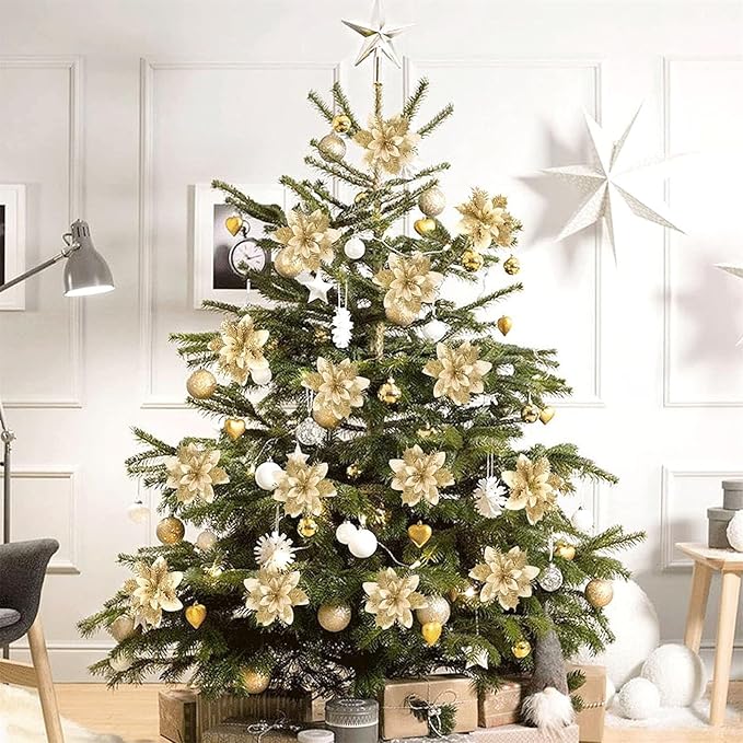 Christmas Flowers Artificial Box Set, Christmas Themed Floral Decorations for DIY Christmas Tree Ornament Wedding Birthday Wreath Decoration (A)