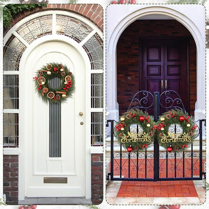 Zeyune 8 Pcs Christmas DIY Green Wreath 14 Inch Artificial Christmas Wreaths Faux Plain Wreaths for Decorating Front Door Window Room Farmhouse Xmas Party Indoor Outdoor (Elegant Style)
