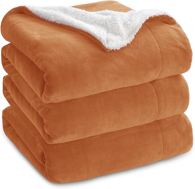Bedsure GentleSoft Sherpa Fleece Blankets King Size for Bed - Thick and Warm, Soft Fuzzy Plush King Blanket for Winter, Burnt Orange, 108x90 Inches
