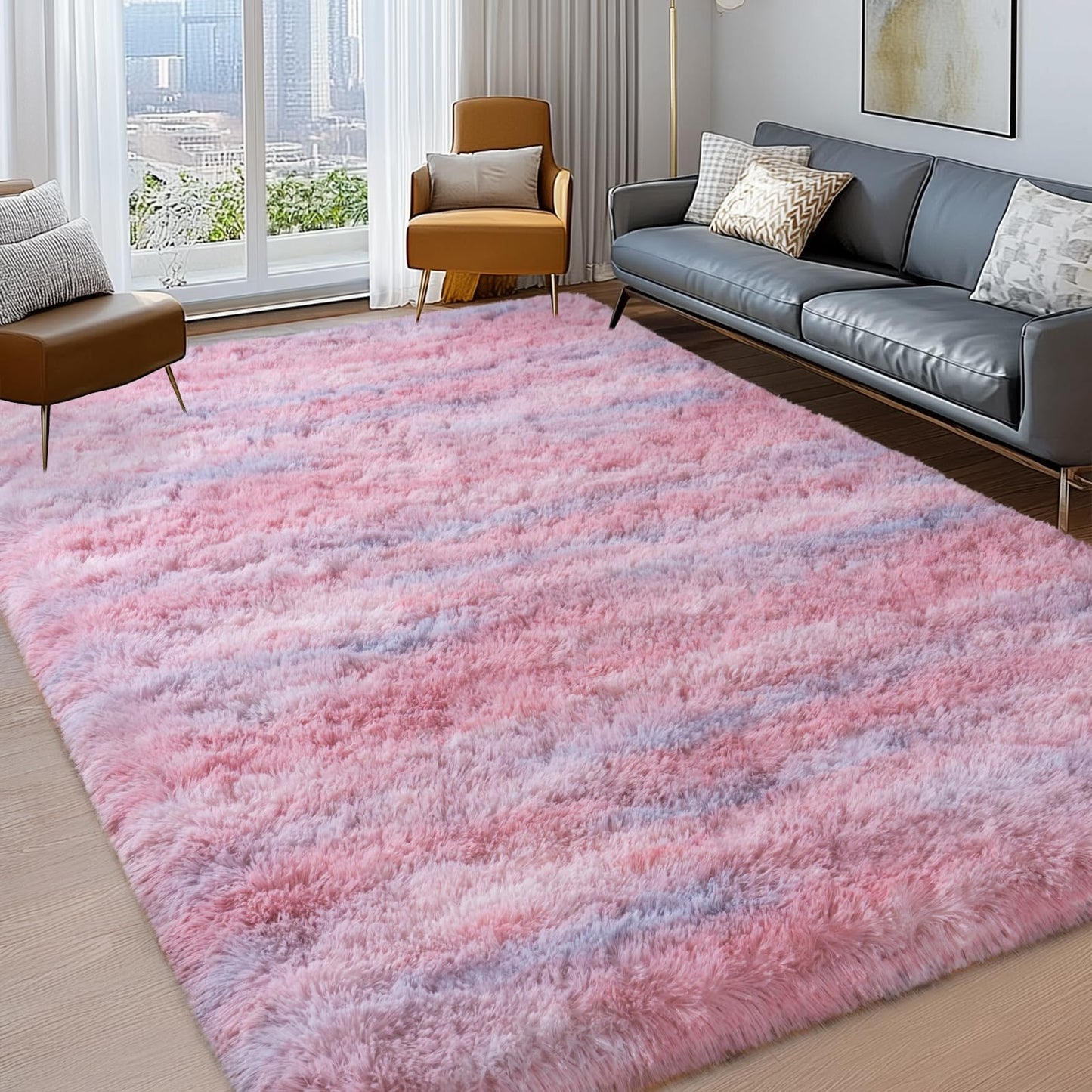 Ailyei Shag Rugs for Bedroom, 4x6 Abstract Pink Soft Fuzzy Rugs for Living Room, Fluffy Shaggy Plush Carpet Girls Kids Room Dorm Upgrade Non-Slip