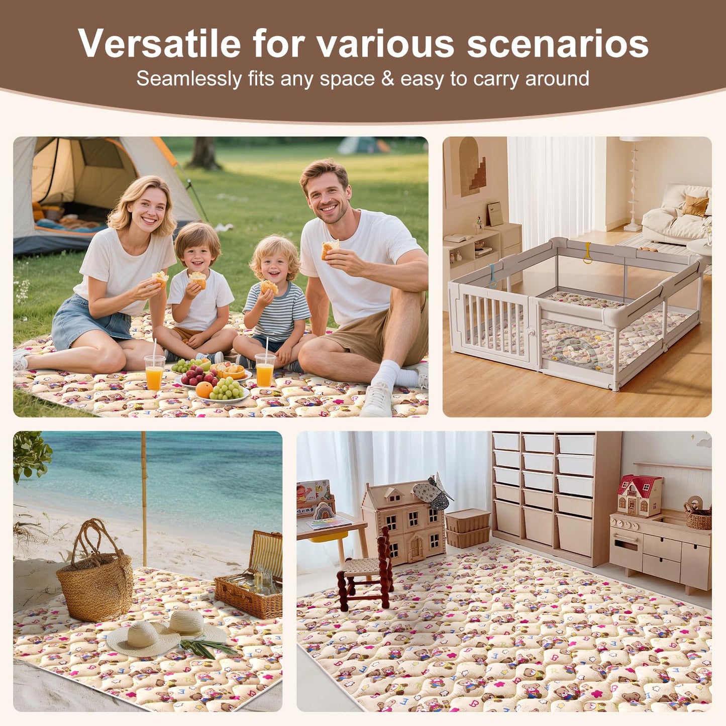 Baby Play Mat - 71" X 59",Premium Thicker Foam One-Piece Machine Washable, Extra Large Anti-Slip Soft Cushioning Foam Playmats for Babies and Toddlers, Foldable Baby Crawling Mat for Playpen