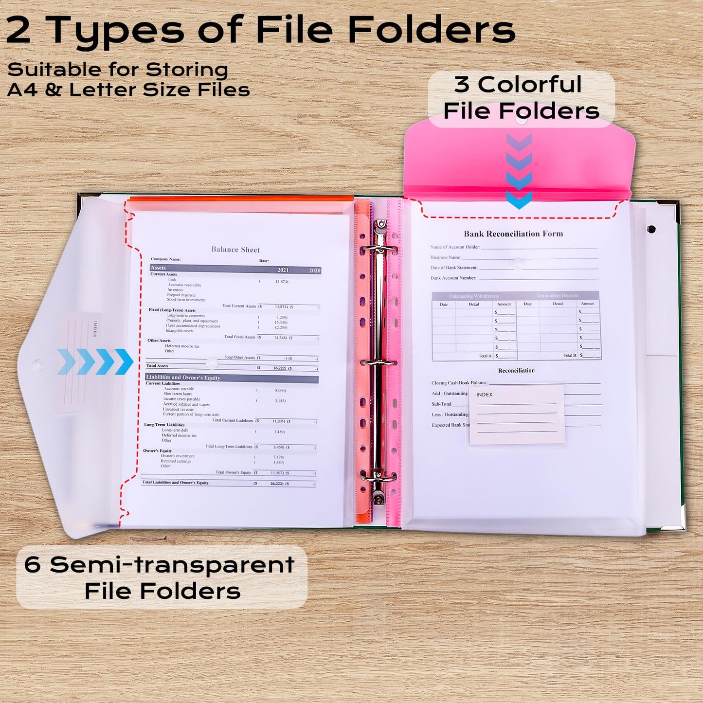 XKDOUS Important Document Organizer Folio Folders with 9 Pockets 3 Ring Linen Binder Organizer Expanding Storage Documents Holder with 9 Pockets and Labels for Papers, Files