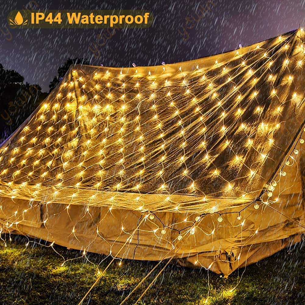 weillsnow 198 LED 9.8ft x 6.6ft Christmas Net Lights, Connectable 8 Lighting Twinkle Modes Mesh Lights for Christmas Outdoor Patio Garden Bush Fence Decorations (Warm White)