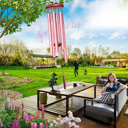 Large Aluminium Wind Chimes Outside, Soothing Melodic Memorial Sympathy Wind Chime, Suitable Outdoor Garden Decor, Gift for Mom Women Neighbors (Pink Wind Chimes-36)