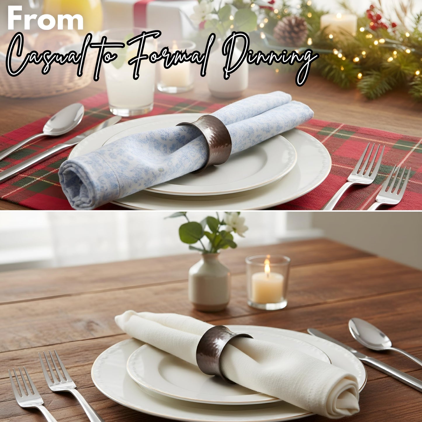 Decorative Metal Drum Napkin Rings Set of 12 - Modern Napkin Holders, Hammered Napkin Rings for Party Decoration, Dinning Table, Everyday, Family Gatherings (Bronze) - ALPHA Living HOME