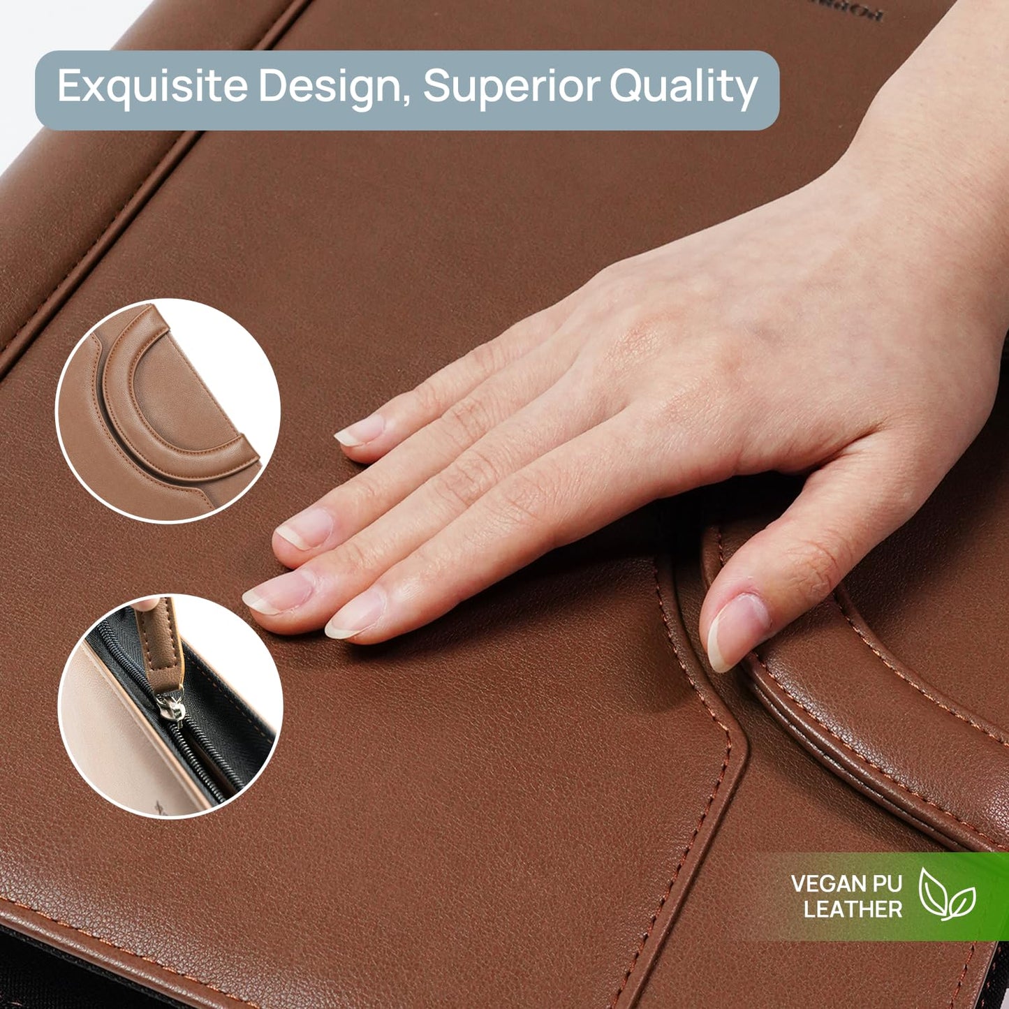 POPRUN Professional Zippered Portfolio Binder - Leather Padfolio Organizer with Notepad, Tablet Sleeve & Handles for Business, Meetings, Interviews, and Daily Office Use, Brown