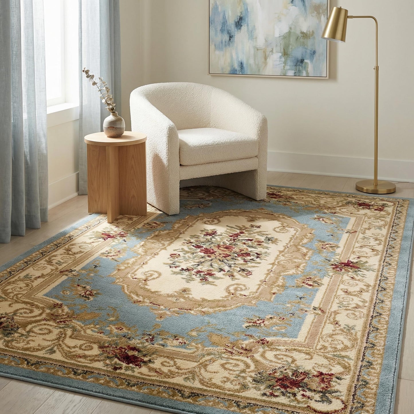 Unique Loom Versailles Collection Traditional Classic Floral Motif Area Rug (6' 0 x 9' 0 Rectangular, Slate Blue/ Ivory)