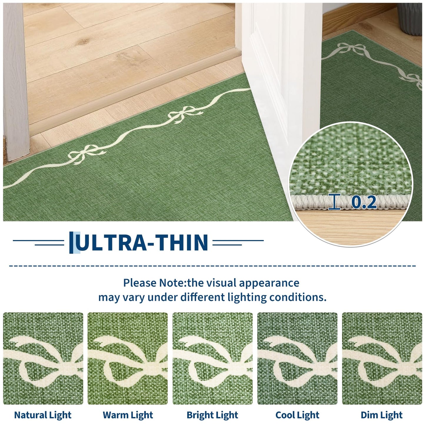 Garvee Solid Green Rug for Bedroom Girls, 4x6 Bow Area Rugs for Living Room with Soft Low Pile, Non Slip Coquette Washable Rug 4x6 for Nursery Kids Playroom Dining Room College Dorm Carpet