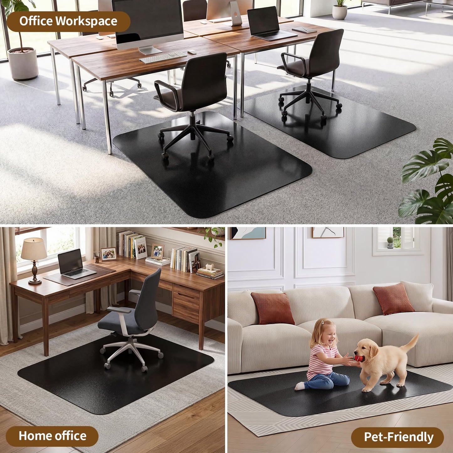 Office Chair Mat for Carpet 48”x 60”, Heavy Duty Desk Chair Mat for Low Pile Carpet with Cleats, Black Plastic Floor Mat for Gaming Chair, Smooth Rolling Carpet Chair Mat Protector
